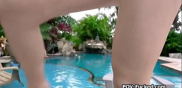  Punishing sexy neighbor poolside for sneaking in